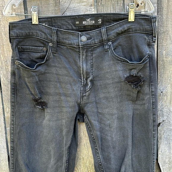 Men’s Hollister Slim straight Advanced Stretch Black Distressed Jean size 32x32 - Picture 2 of 9